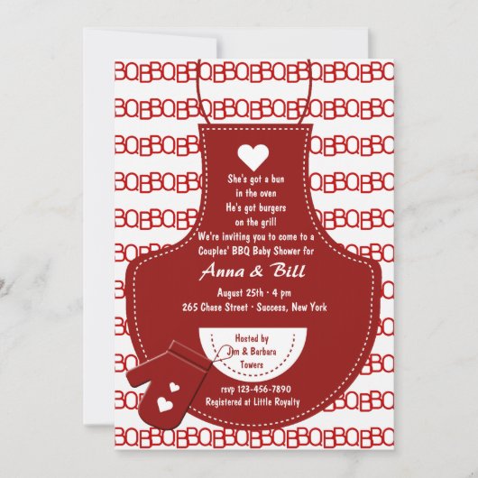 Red Schort BBQ Baby shower Invitation Kaart (Voorkant)