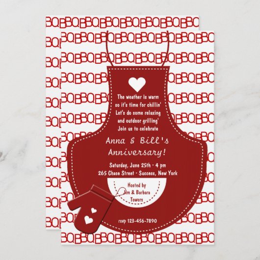 Red Schort BBQ Uitnodiging (Voorkant / Achterkant)