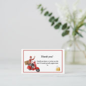 Red Scooter Delivery Driver Dank u Visitekaartje (Staand voorkant)