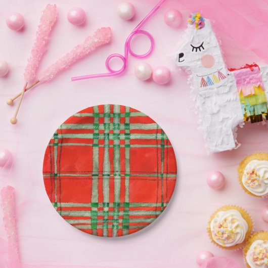 RED SCOTT TARTAN 7-inch Bord Ronde papier (Feest)