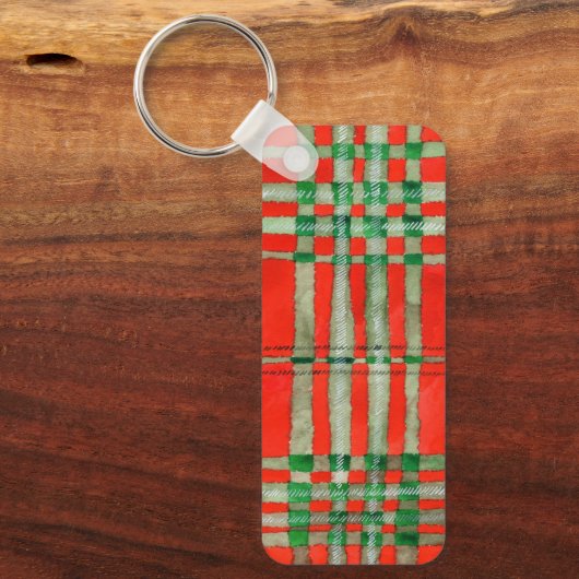 RED SCOTT TARTAN Aluminium Rectangle Sleutelhanger (Voorkant)