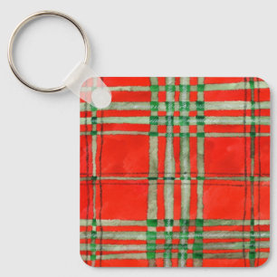 RED SCOTT TARTAN Aluminium Square Sleutelhanger