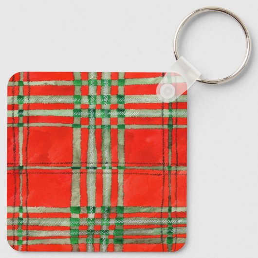 RED SCOTT TARTAN Aluminium Square Sleutelhanger (Achterkant)