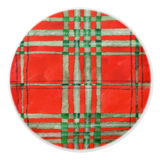 RED SCOTT TARTAN Ceramic Knob. Keramische Knop (Voorkant)