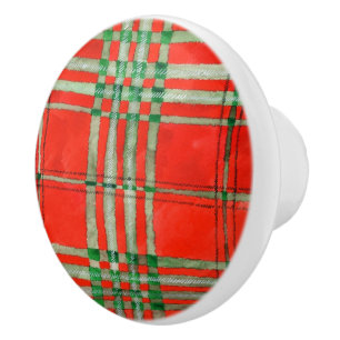RED SCOTT TARTAN Ceramic Knob. Keramische Knop