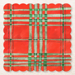 RED SCOTT TARTAN geschulpte vierkante papier Onder Kartonnen Onderzetters