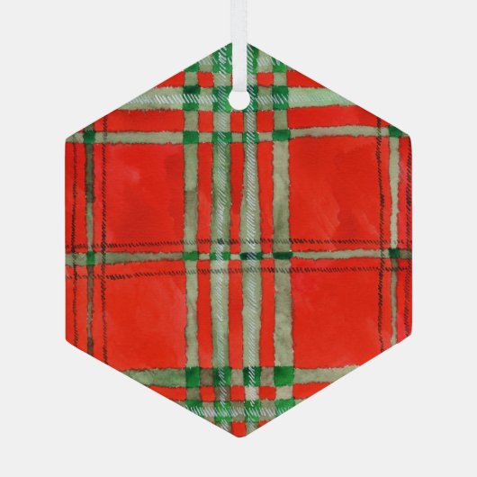 RED SCOTT TARTAN Glass Hexagon Ornament (Achterkant)
