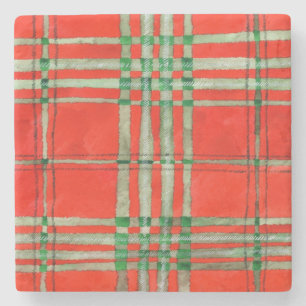 RED SCOTT TARTAN Marble Stone Onderzetter
