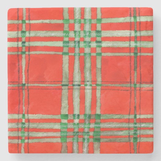 RED SCOTT TARTAN Marble Stone Onderzetter (Voorkant)