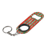 RED SCOTT TARTAN Mini Bottle Open + Sleutelhanger Flessenopener (Voorkant Gekanteld)
