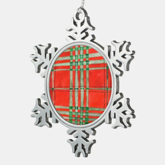 RED SCOTT TARTAN Pewter Snowflake Ornament (Rechts)