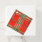 RED SCOTT TARTAN Square Cadeau Labels (In situ)