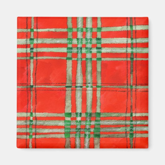RED SCOTT TARTAN Square Magnet (Voorkant)