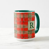 RED SCOTT TARTAN Tall Green Combo Mok + Initiaal (Voorkant rechts)