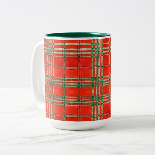 RED SCOTT TARTAN Tall Hunter Green Two-Tone Mok (Voorkant links)