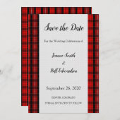 Red Scottish Tartan Burlap patroon Save the Date (Voorkant / Achterkant)