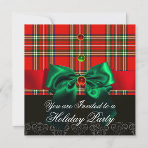 RED SCOTTISH TARTAN EN GREEN BOWS CHRISTMAS PARTIJ KAART
