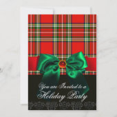 RED SCOTTISH TARTAN EN GROEN BOW CHRISTMAS PARTIJ KAART (Voorkant)