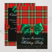 RED SCOTTISH TARTAN EN GROEN BOW CHRISTMAS PARTIJ KAART (Voorkant / Achterkant)