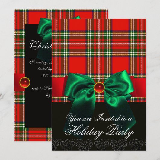 RED SCOTTISH TARTAN EN GROEN BOW CHRISTMAS PARTIJ KAART (Voorkant / Achterkant)