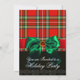 RED SCOTTISH TARTAN EN GROEN BOW CHRISTMAS PARTIJ KAART
