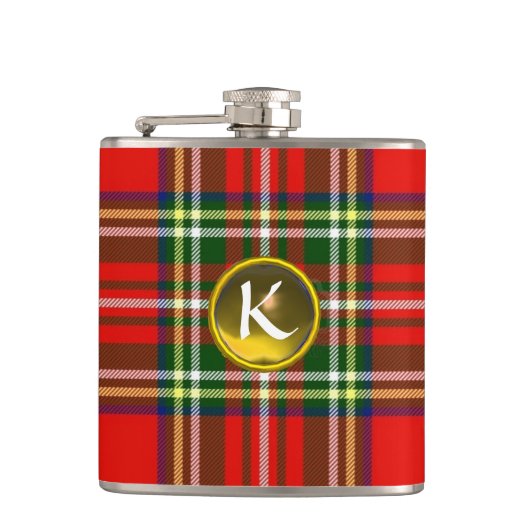 RED SCOTTISH TARTAN, GEEL TOPAZ GEMSTONE MONOGRAM HEUPFLES (Voorkant)