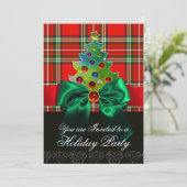 RED SCOTTISH TARTAN, GROEN BOW EN CHRISTMAS TREE KAART (Staand voorkant)