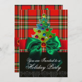 RED SCOTTISH TARTAN, GROEN BOW EN CHRISTMAS TREE KAART (Voorkant / Achterkant)