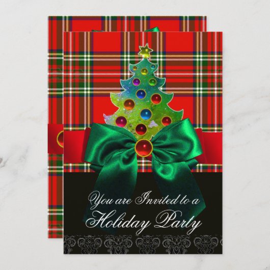 RED SCOTTISH TARTAN, GROEN BOW EN CHRISTMAS TREE KAART (Voorkant / Achterkant)