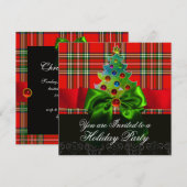 RED SCOTTISH TARTAN, GROENBOWS EN CHRISTMAS TREE KAART (Voorkant / Achterkant)