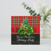 RED SCOTTISH TARTAN, GROENBOWS EN CHRISTMAS TREE KAART (Staand voorkant)