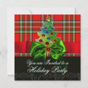 RED SCOTTISH TARTAN, GROENBOWS EN CHRISTMAS TREE KAART