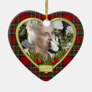 Red Scottish Tartan Memorial Hartfoto Kerst Keramisch Ornament