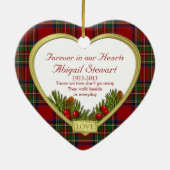 Red Scottish Tartan Memorial Hartfoto Kerst Keramisch Ornament (Achterkant)