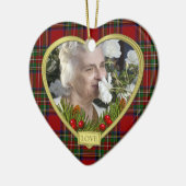 Red Scottish Tartan Memorial Hartfoto Kerst Keramisch Ornament (Links)