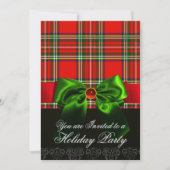 RED SCOTTISH TARTAN MET GROENBOW CHRISTMAS PARTIJ KAART (Voorkant)