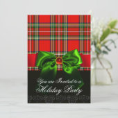 RED SCOTTISH TARTAN MET GROENBOW CHRISTMAS PARTIJ KAART (Staand voorkant)