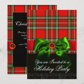 RED SCOTTISH TARTAN MET GROENBOW CHRISTMAS PARTIJ KAART (Voorkant / Achterkant)