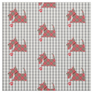 Red Scottish Tartan Terrier Dogs Gingham Pset Stof
