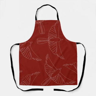 Red Scraffito Cardinaal All-Over Print Apron Schort