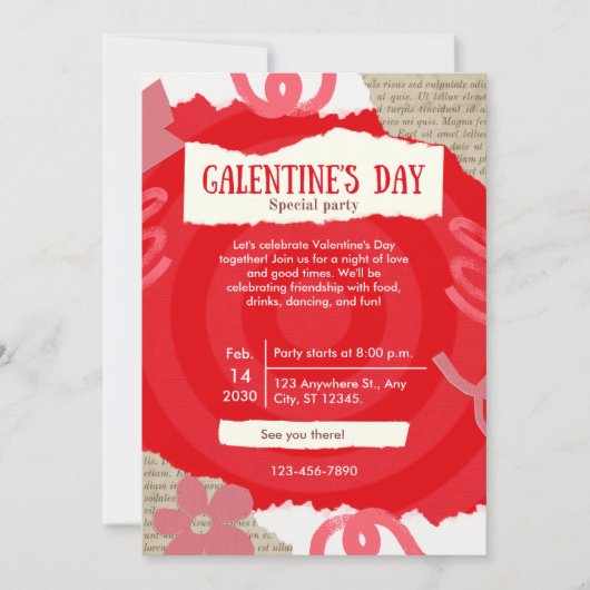 Red Scrapbook Galentine's Day Party Kaart (Voorkant)