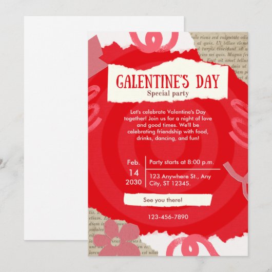 Red Scrapbook Galentine's Day Party Kaart (Voorkant / Achterkant)