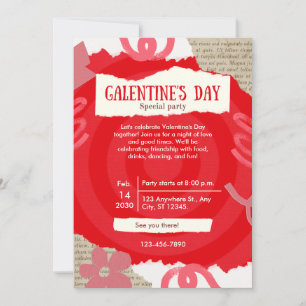 Red Scrapbook Galentine's Day Party Kaart