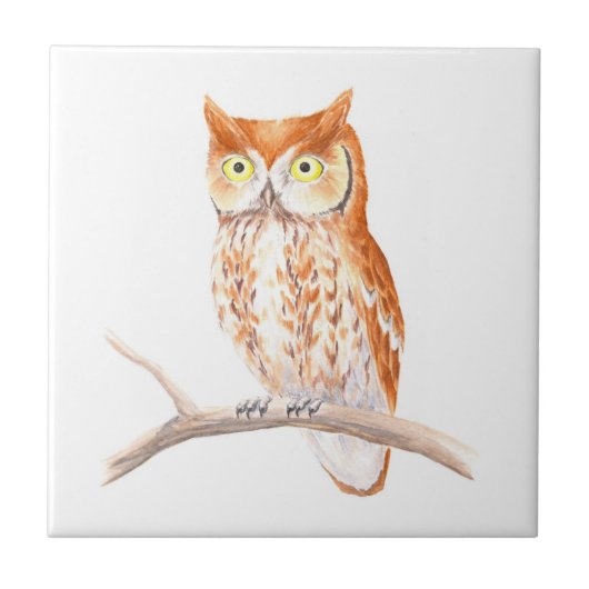 Red Screech Owl Tile Tegeltje (Voorkant)
