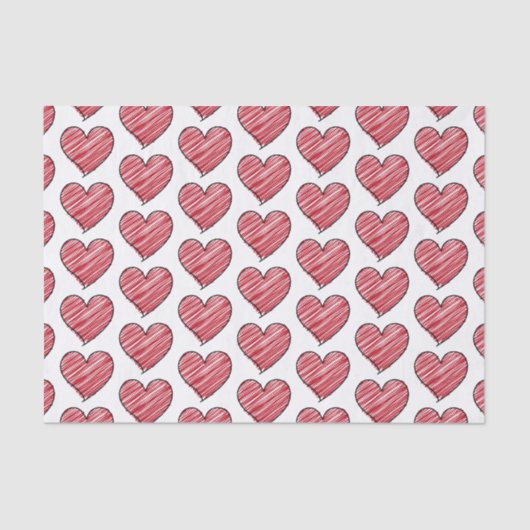 Red Scribble Heart Pattern Hand Drawn Minimalist Tissuepapier (Voorkant)