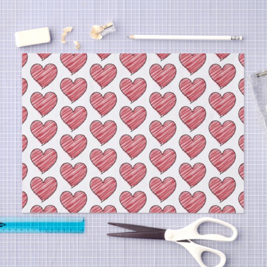 Red Scribble Heart Pattern Hand Drawn Minimalist Tissuepapier (Craft)