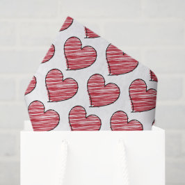 Red Scribble Heart Pattern Hand Drawn Minimalist Tissuepapier
