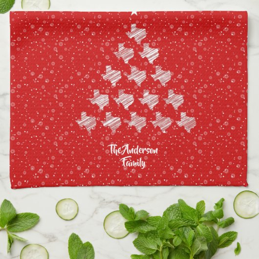 Red Scribble Texas kerst Tree Kitchen Towel Theedoek (Gevouwen)
