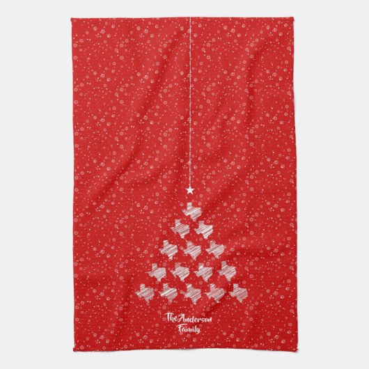 Red Scribble Texas kerst Tree Kitchen Towel Theedoek (Verticaal)