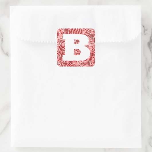 Red Scribbleprint Initial Vierkante Sticker (Tas)